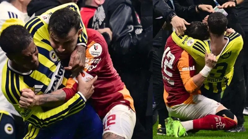 Istanbulské derby skončilo hromadnou bitkou. Brown držel kapitána Galatasaraye v kravatě